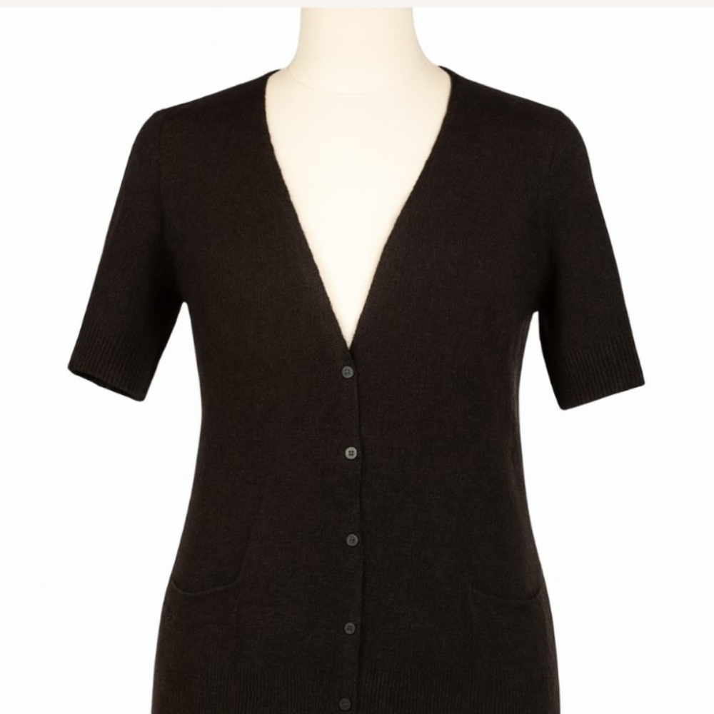 EILEEN FISHER Women’s Short Sleeve Cardigan Button-Up V-Neck Sweater Brown Sz S